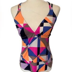 ATHLETA Neon Geometric Design Tankini Top Size Medium